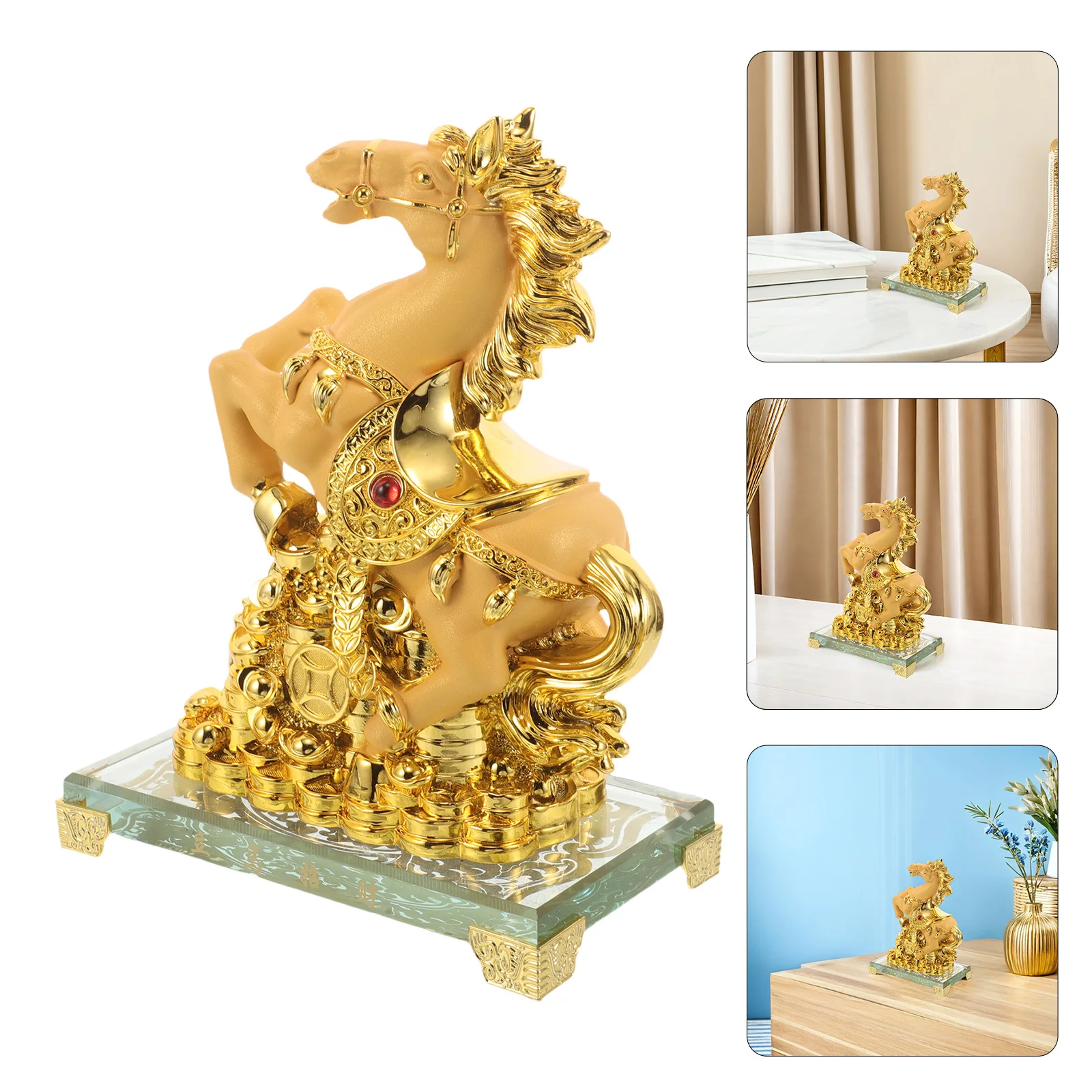 

Golden Horse Sculpture Mini Zodiac Horse Sculpture Office Table Decoration Feng Shui Wealth Luck Statue Business Gifts