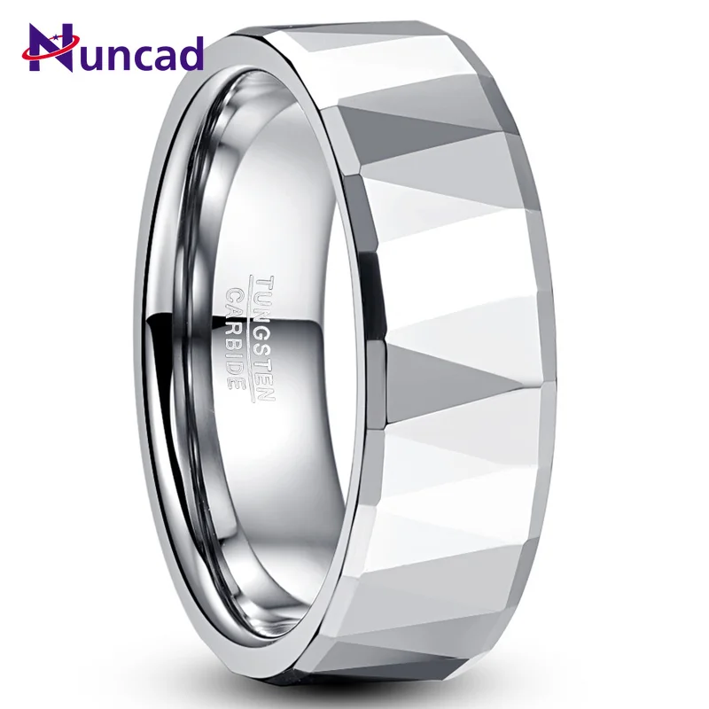 NUNCAD 8mm Tungsten Carbide Steel Ring Outer Surface + Chamfered Batch Steel Color Polished Engraved Rings For Men and Women