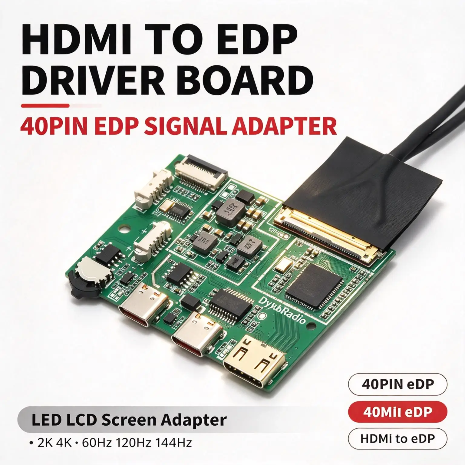DYKB Mini HDMI to EDP Driver Board 2560x1440 120Hz 4K 60Hz Type-C PD 60W EDP 40Pin 4LAN LCD Controller for PC Monitor Screen