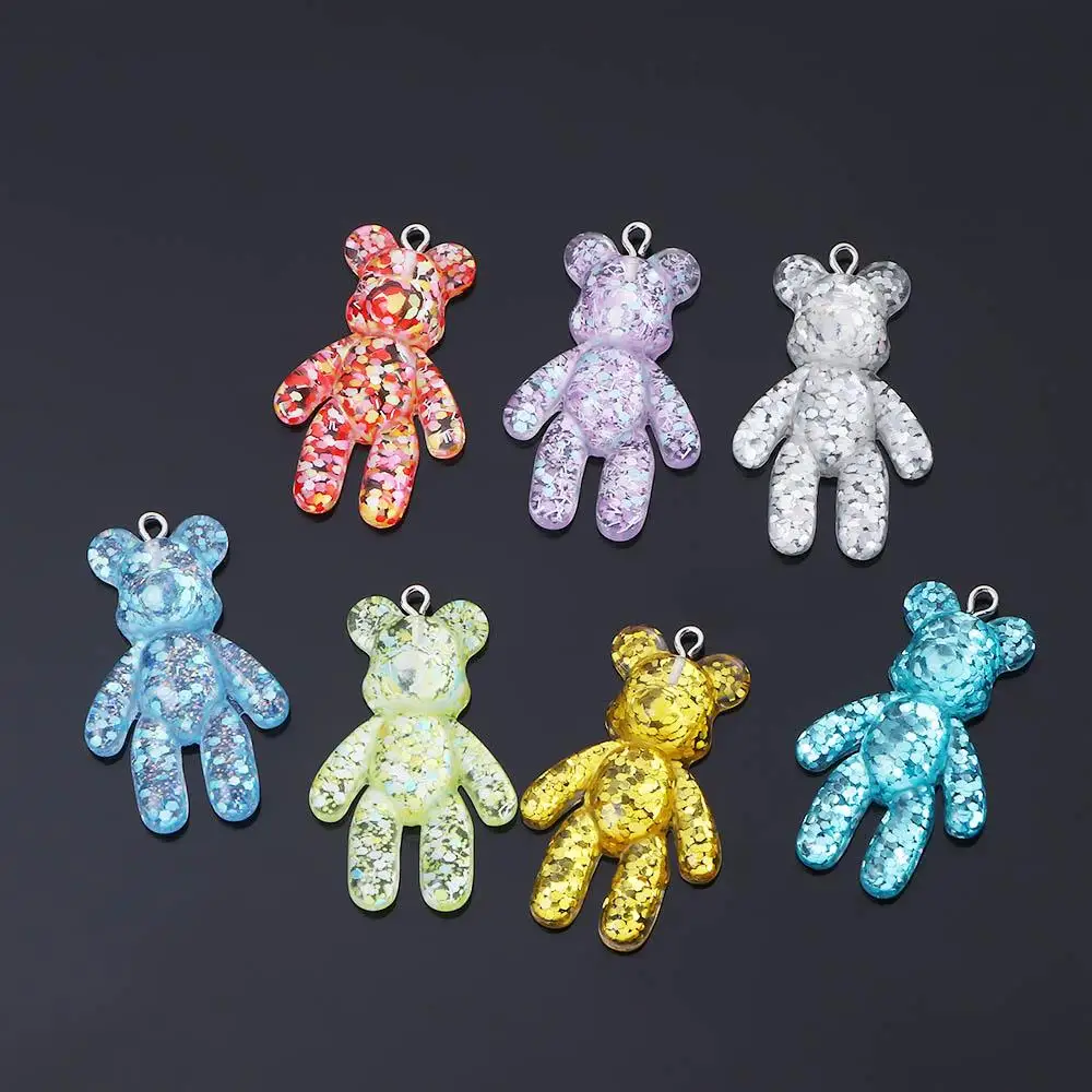 28*44MM Cute Glitter Flatback Craft Keyring DIY Making Bracelets Charm DIY Drop Necklace Bear Keychain Little Bears Pendant