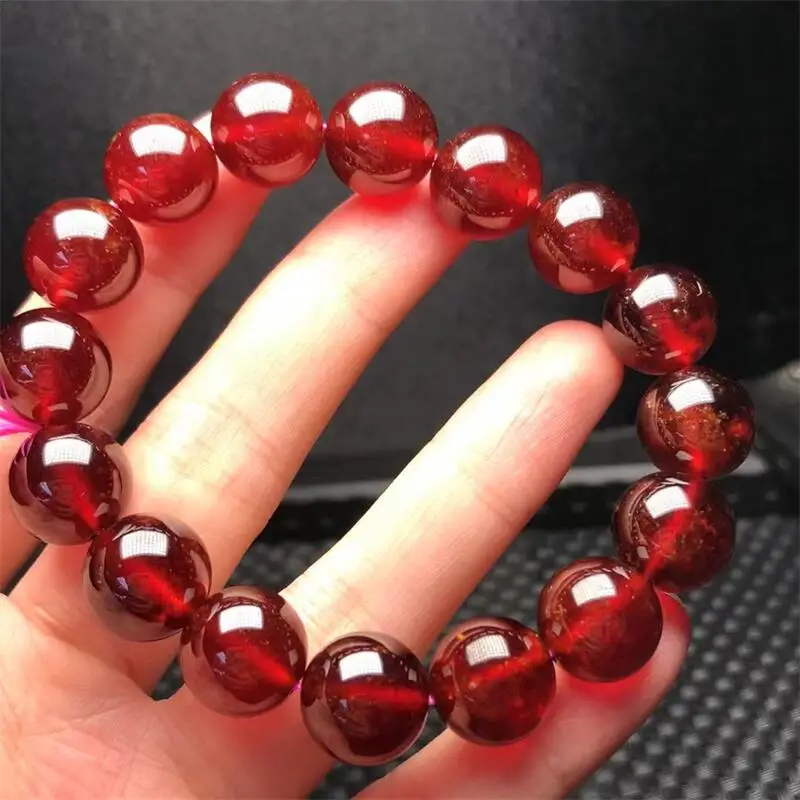 12MM Natural Orange Red Garnet Bracelet Charms Handmade Fortune Energy Bangle Mineral Woman Amulet Jewelry Gift 1PCS