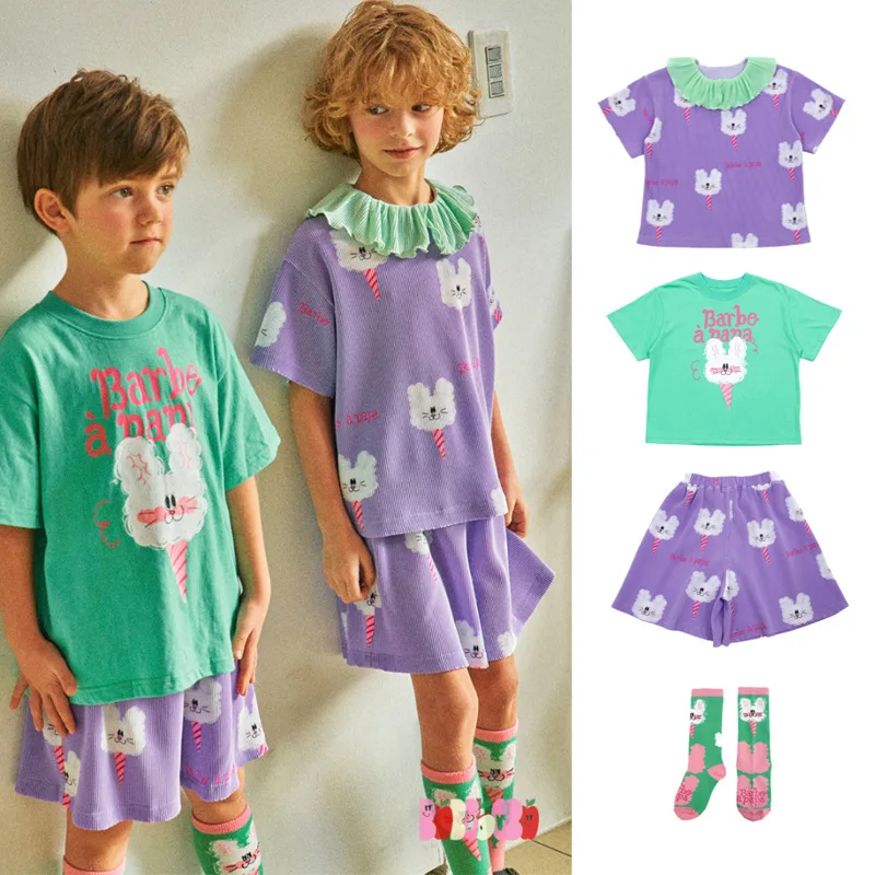 

spot BEBEBEBE 2024 Summer Cute Bunny Print Shirt Shorts Set T-Shirt Shorts Set toddler girl clothes boys clothes girl clothes