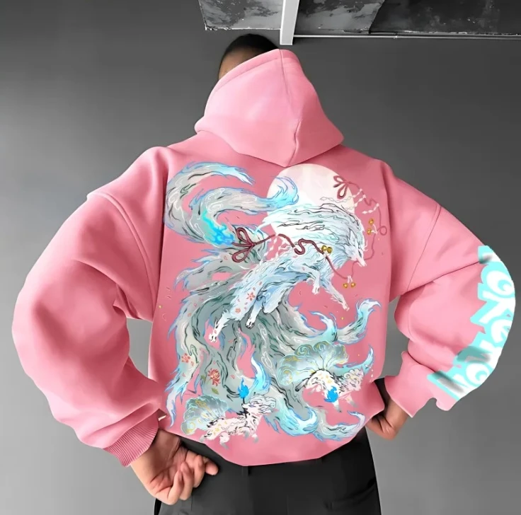 

Свитер с капюшоном «Покемон», мужской свитер с китайской росписью тушью, драконом, повседневная одежда в стиле ретро, осень-зима 2025 года, уличная одежда большого размера