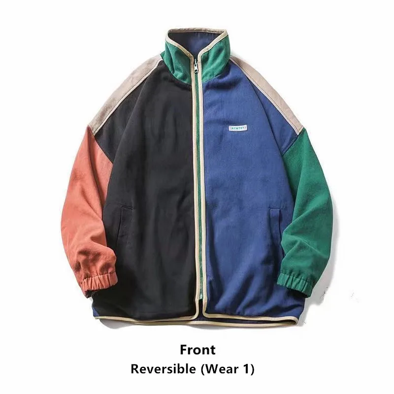 Spring Vintage Jackets Men Contrast Color Windbreaker Women Coat Two Wear Reversible Oversized Retro Jackets 90s Clothing