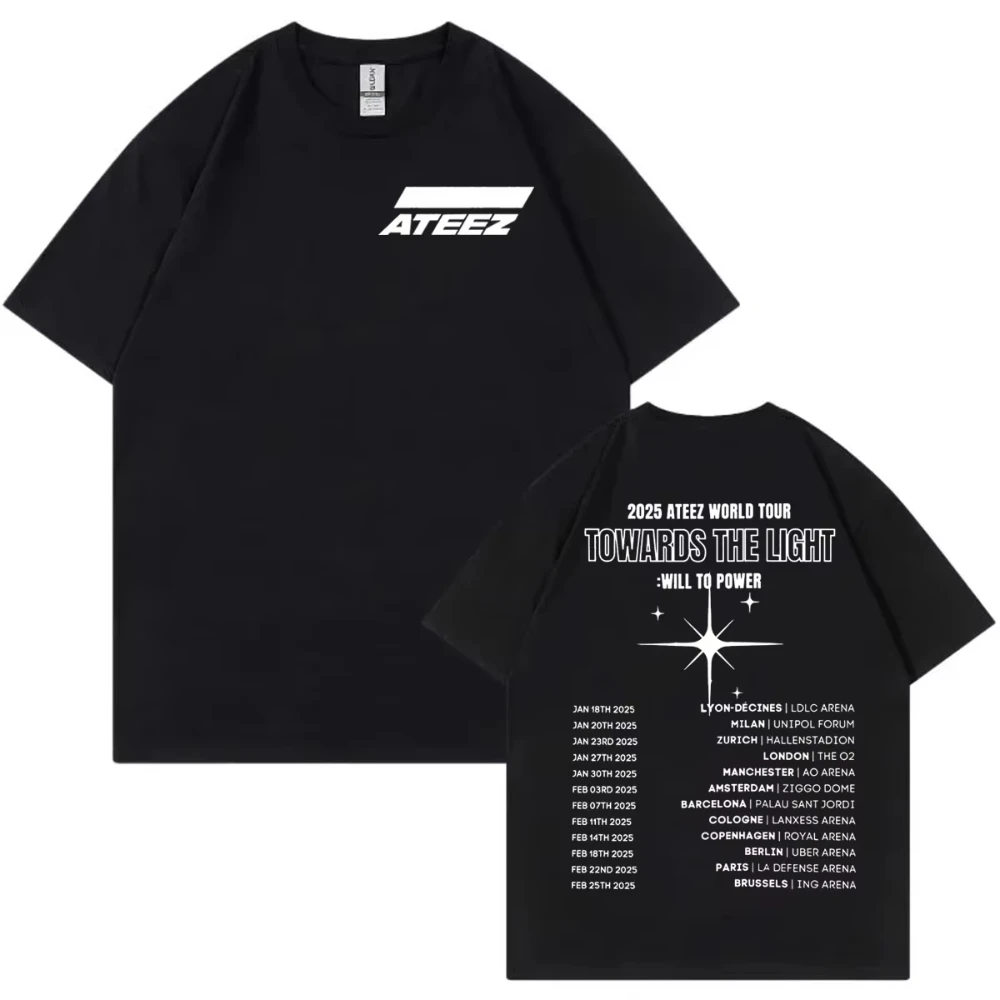 Ateez world tour 2025 gráfico t camisa das mulheres dos homens harajuku kpop manga curta camiseta casual moda oversized puro algodão tshirt