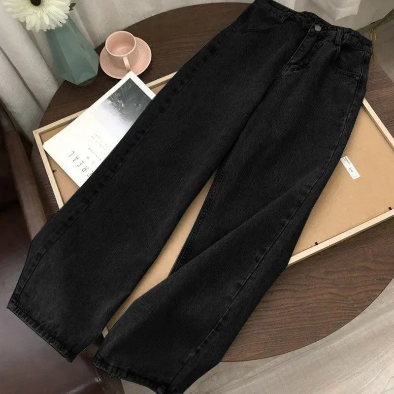 Pantalones vaqueros de cintura alta para mujer, pantalón de pierna ancha, holgado, moda urbana