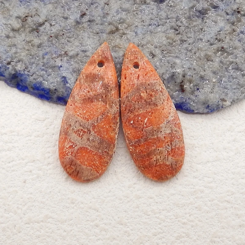 

Handmade Natural Orange Coral Teardrop Water Drop Earring Bead DIY Making Jewelry Finding 27x11x4mm 2g