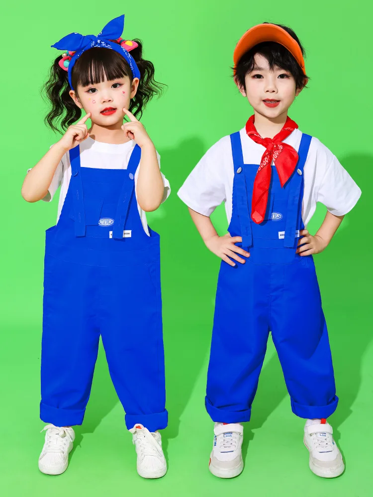 Kinder Hip-Hop-Latzhose, bunte Patchwork-Latzhose, Candy-Farben-Overall für Jungen und Mädchen, Street-Dance-Strampler, Kinder-Streetwear – Detail 5