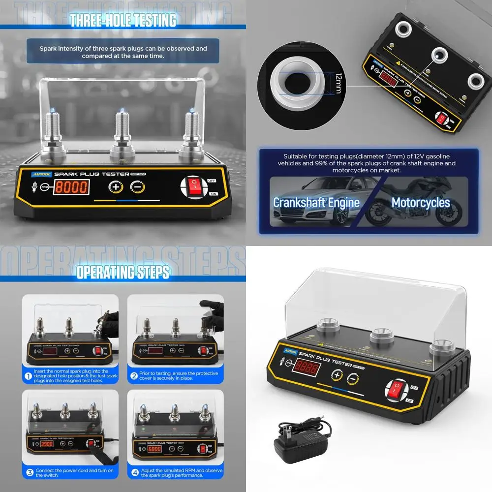 

Тестер свечей зажигания Автомобильный двигатель Тестер катушки зажигания 200-9000 об/мин Регулируемая рабочая частота, три отверстия Зазор свечи зажигания к