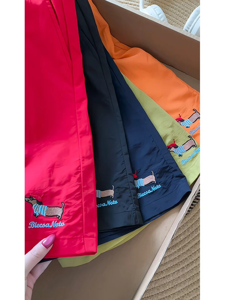 

Ice Silk Embroidered orts Qui Dry Sports Beach Five-Quarter Casual American Sle Summer Youth Faion Loose Fit mid Waist