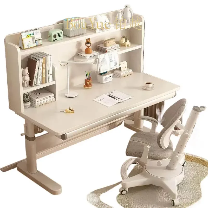 Kids Study Desk Manual Height Adjustable White Table with Hole Board Simple Student Writing Station for Bedroom Home Use