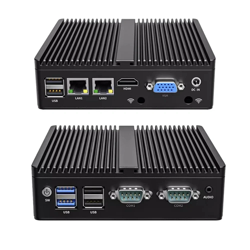 Custodia in metallo Mini PC industriale senza ventola Intel N2840 Computer desktop Pfsense Mini Server DDR3L Msata SSD 2Lan 2COM Display VGA HD