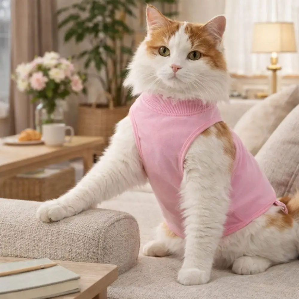 

Cat Vest Adjustable Cat Recovery Suit Comfortable Breathable Cat Sterilization Suit Solid Color Soft Cat Jumpsuit Pet Supplies
