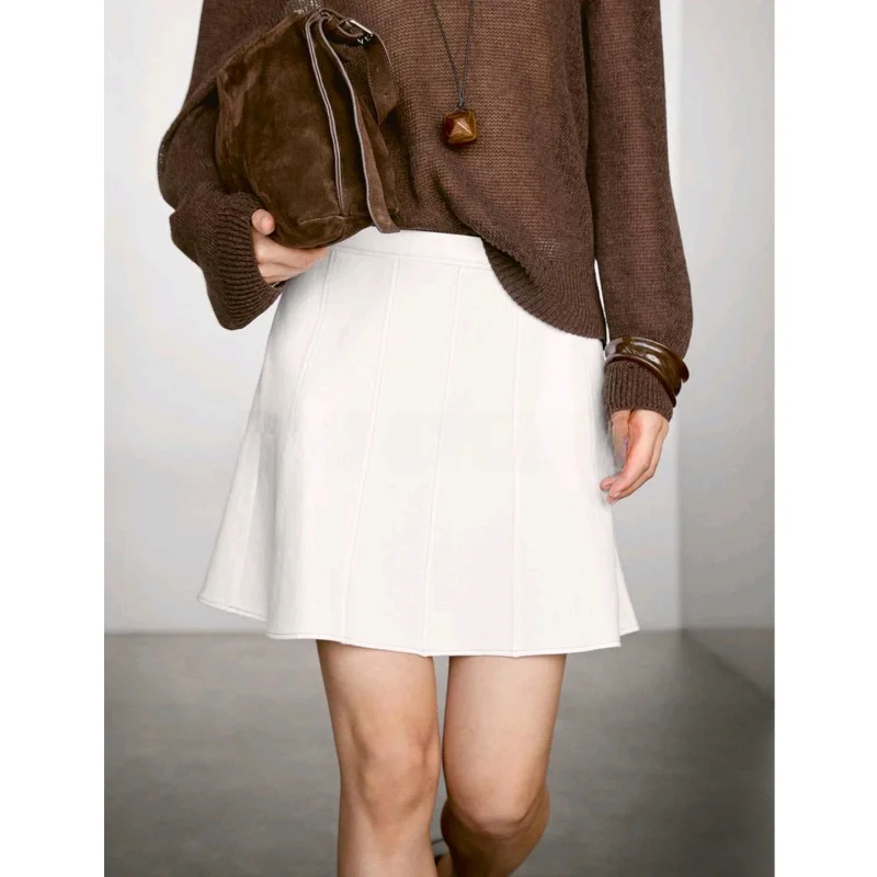 Falda Vaquera Informal Simple de Línea A, Falda Midi Versátil de Alta Gama para Mujer, Diseño de Bolsillo, Fibra de Poliéster