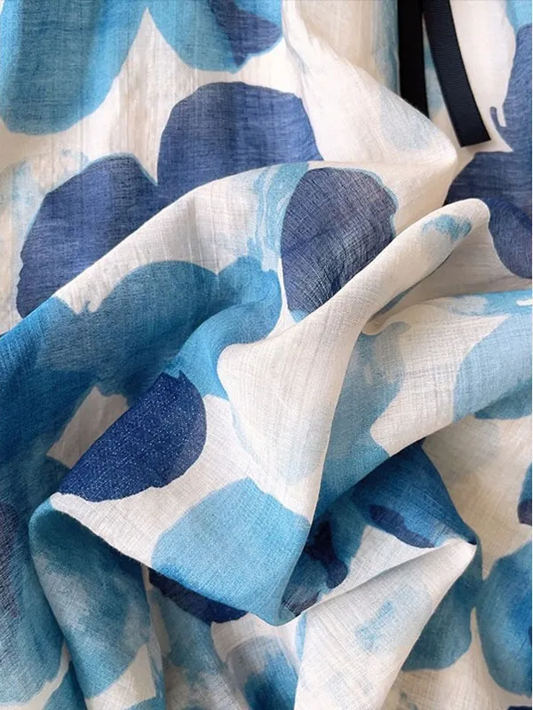 Falda Midi acampanada con estampado Retro, corte holgado, azul, Floral, Primavera Verano, versátil, cintura alta, para ir al trabajo, Faion para mujer