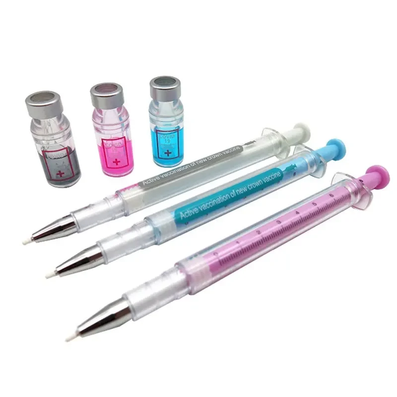 30Pcs Syringe Gel Pen Simulation Eliminates Virus Injection Shape Syringe Black Ink Signature Pen Vaccine