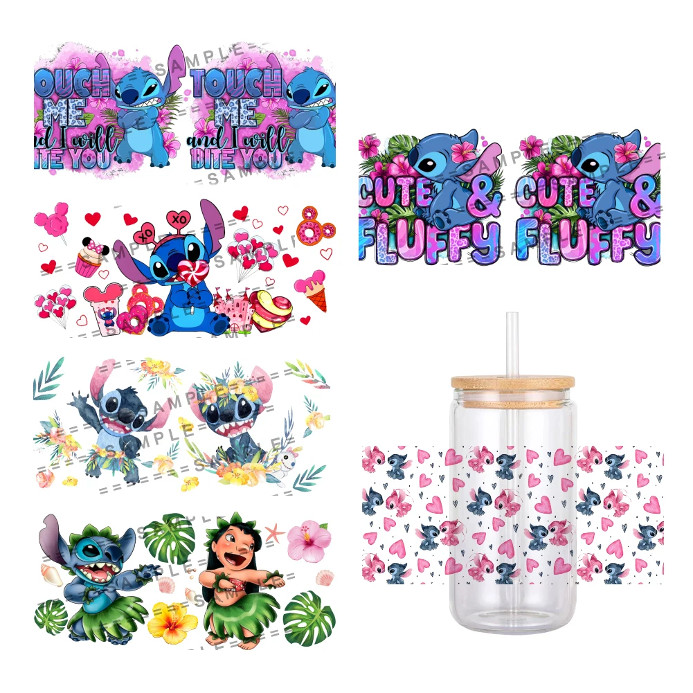 Winsome-Disney Padrão Dos Desenhos Animados Ponto UV DTF Transferência Adesivo, À Prova D 'Água Transferências Decalques, Adesivos De Envoltório De Copo De Vidro 16oz