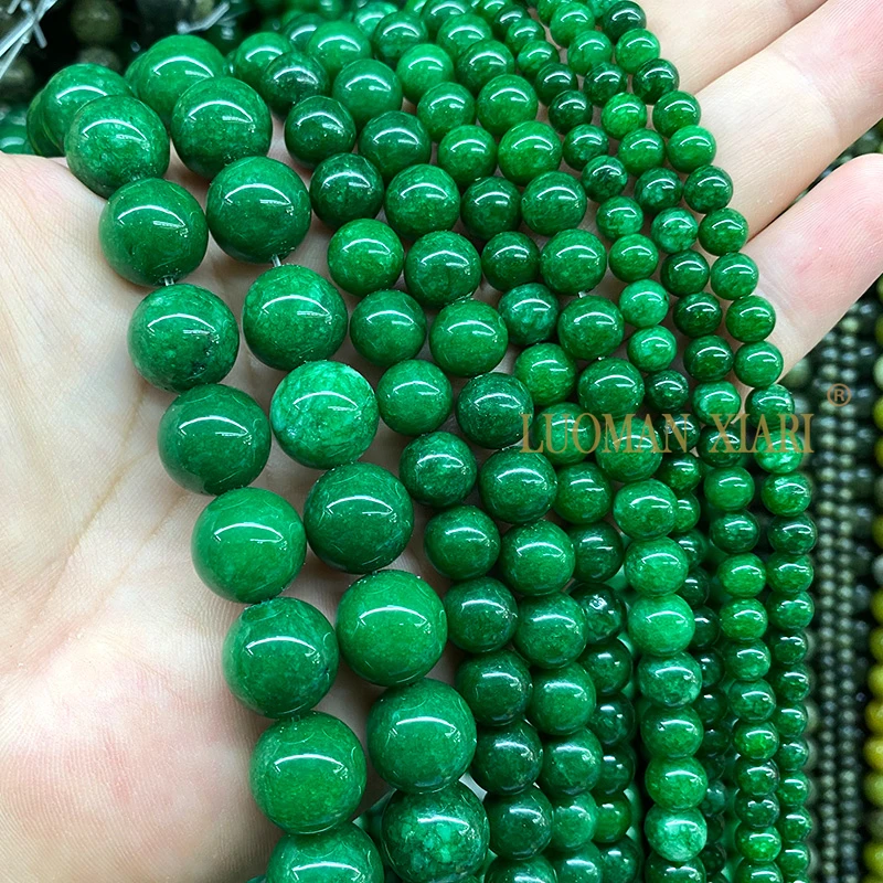 Natural Stone Green Chalcedony Imitate Emerald Jade Loose Round Space Beads for Jewelry Making Diy Bracelet Earrings Accessories