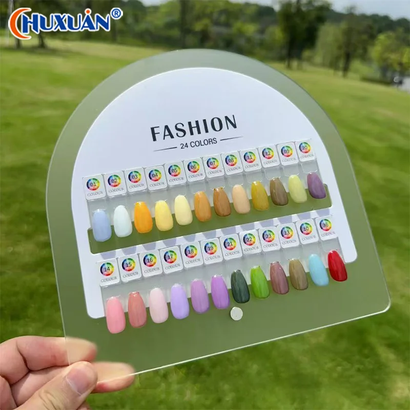[Q]24pcs Magnetic False Nail Tip Display Clear Natural Color Card Polish Gel Stand Board Nail Palette Manicure Nail Glue