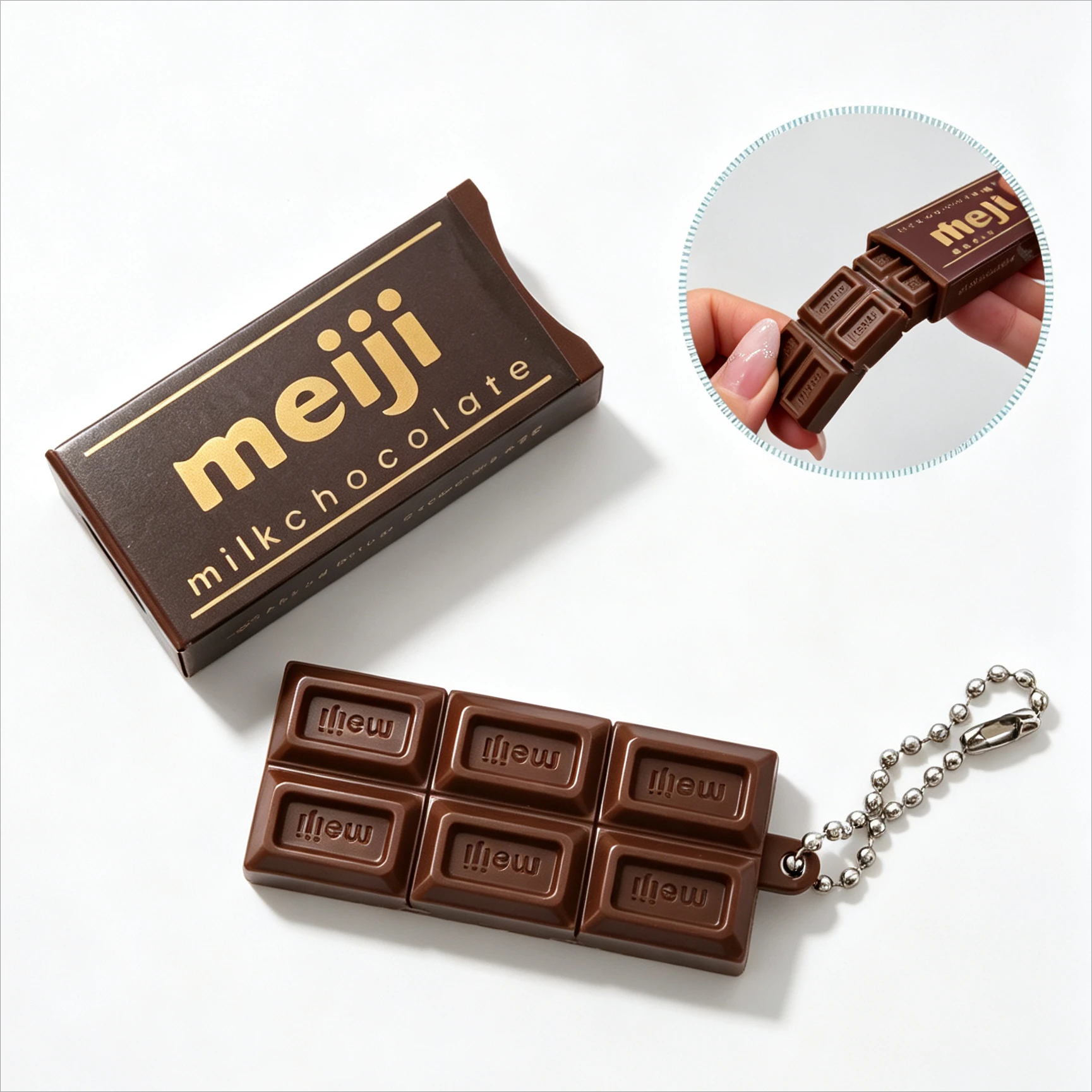 Bendable Simulated Meiji Chocolate Fidget Toy, Snap-and-Play Stress Relief Keychain, Creative Funny Gift for Adults & Bag Charm