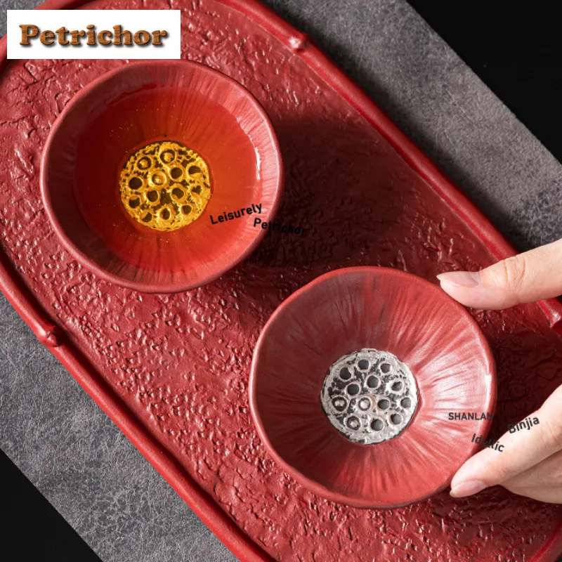 الرسم الفضي لوتس جراب المدينة المحرمة فنجان الشاي الأحمر وعاء الشاي القديم القدح الشاي تذوق كوب شخصي Chazhan ماستر أكواب تشا كرافت