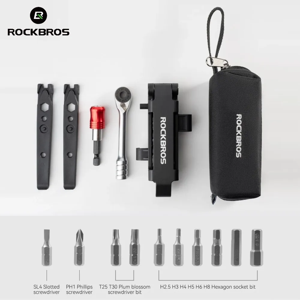 ROCKBROS Folding Combination Bike Repair Tool Multifunction Ratchet Wrench Set with Aluminum Handle for Road MTB Bicycle