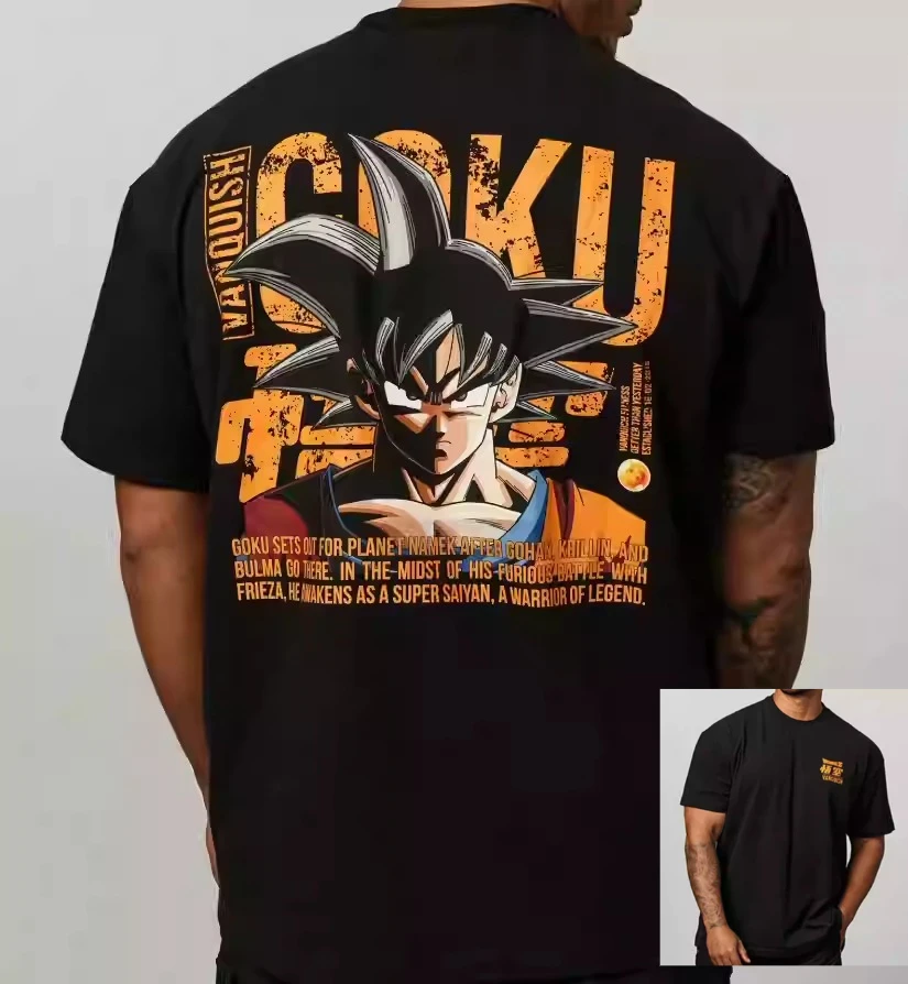 Dragon Ball Z Goku Namek Saga Anime T-Shirt für Herren, Super Saiyan Rückendruck Lässiges Oversized Streetwear Schwarzes T-Shirt
