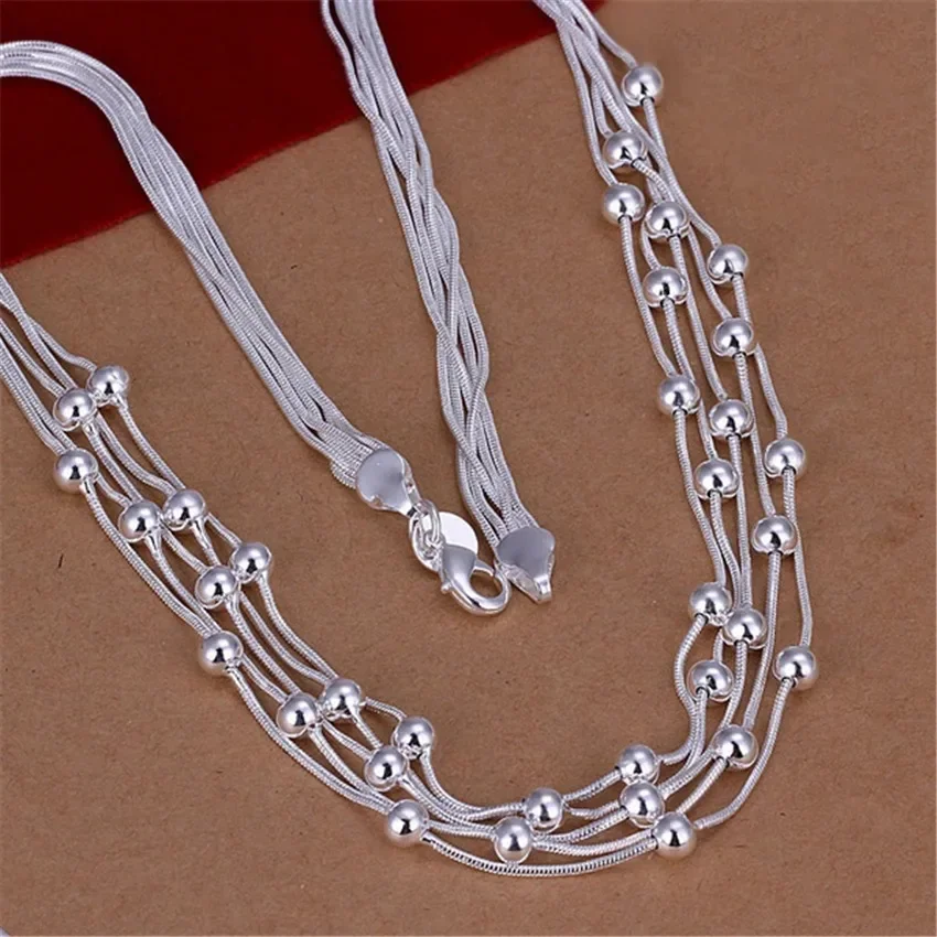 

Hot Retro Charm 925 Serling Silver for Women Lady Chain Solid Bead Necklace Fashion Trends Silver Jewelry Gifts