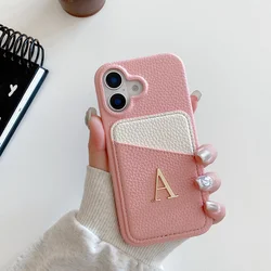 Leather Customized CardHolder Initial Name Phone Case for iPhone17 16 15 14 13 12Promax 16 15PLus Cover