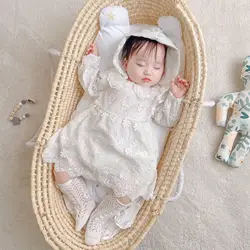 Vestido de princesa y sombrero para niñas, traje de fiesta para recién nacidos, vestido de boda para niños pequeños, ropa blanca de encaje para cumpleaños y bautismo