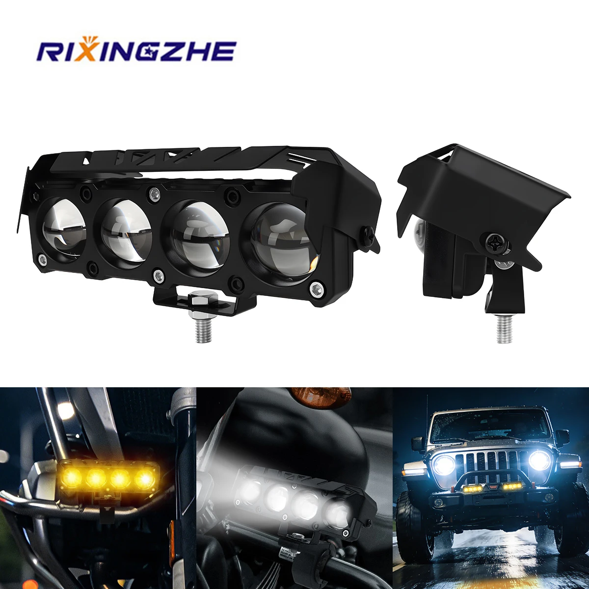 

LED Spotlight Work Lamp Dual Color Yellow White Hi/Low Beam Fog Lamps 4Lens 12V Devil Eyes Headlight Driving Light for Car Moto