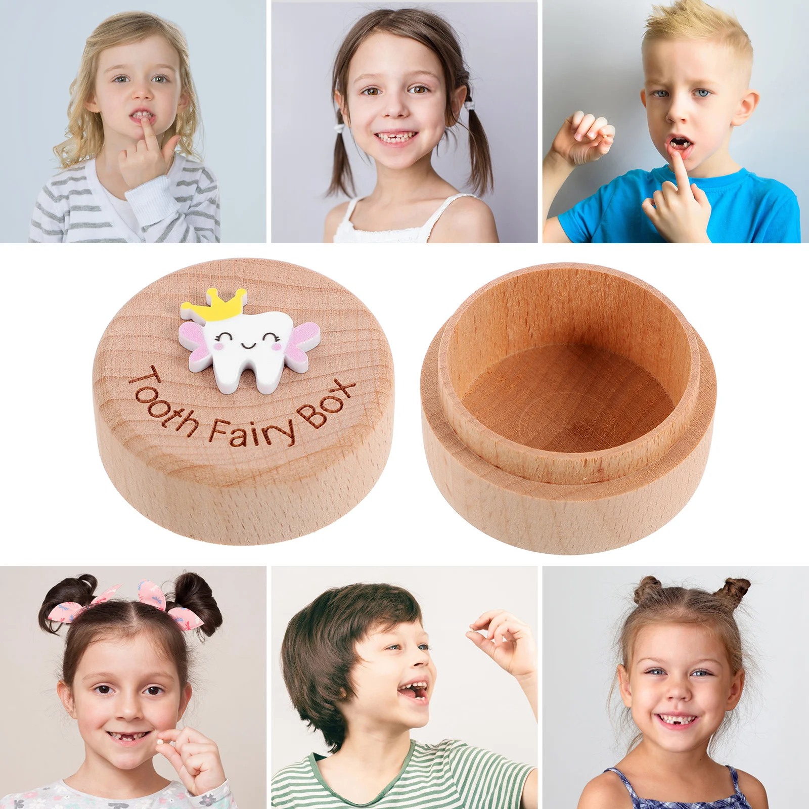 

Baby Teeth Keepsake Box Wooden First Lost Tooth Holder Easy to Clean Baby Tooth Storage Organizer Large Capacity