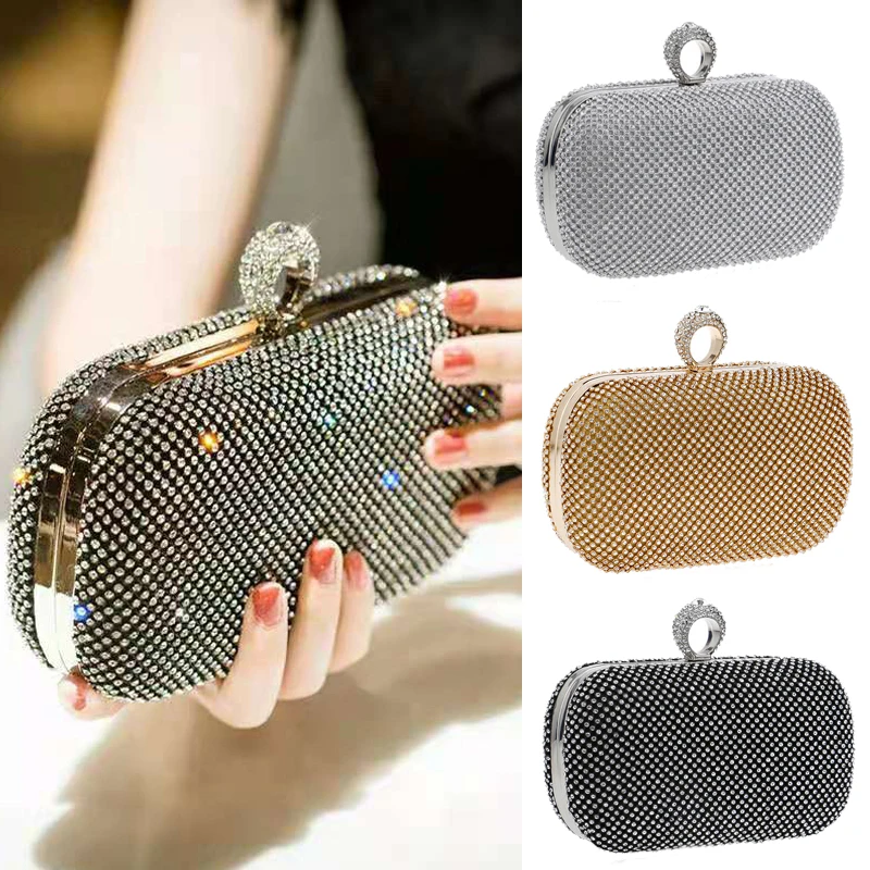 Fashion Women Bags With Finger Ring Diamonds Evening Bags Small Lady Party Wedding Day Clutch Handbags