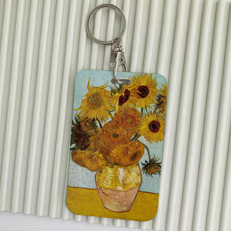 Vincent Van Gogh Art Oil Parinting Keychain Card Holder Keychains Sunflower Holders Bank Bus ID Credit Cards Key Ring Chains