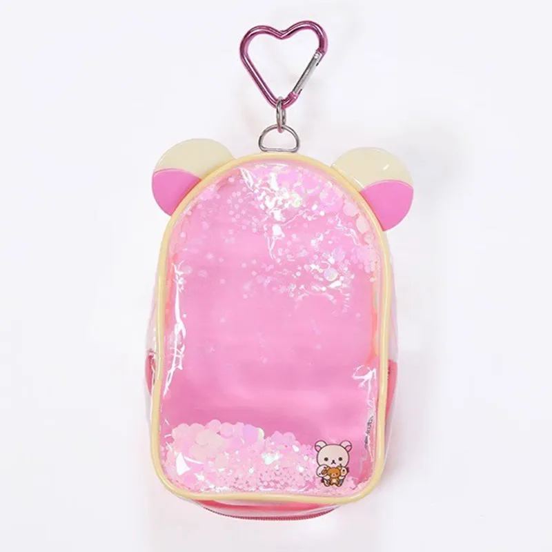 

New Cute Rilakkuma Korilakkuma Bear Shiny Transparency Children Girls PVC Make up Bags Cosmetic Case For Women