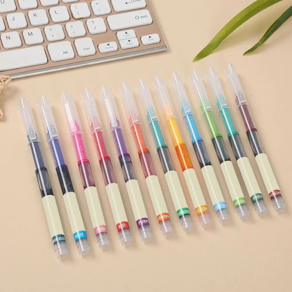 Simple Quick-drying Gel Pen Press Type 12Colors Ink Ballpoint Pen 0.5mm Pen Tip Writing Tool School Office