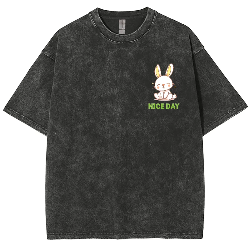 

Cute Girly Cartoon Bunny Print Women's T-Shirt Loose Washed Cotton Multicolor Short Sleeve Casual Fashion Summer Top