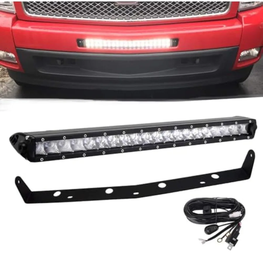 22 Inch 150W Straight Single Row LED Light Bar and Wiring Kit w/Front Hidden Lower Bumper Mounting Brackets Compatible with Che
