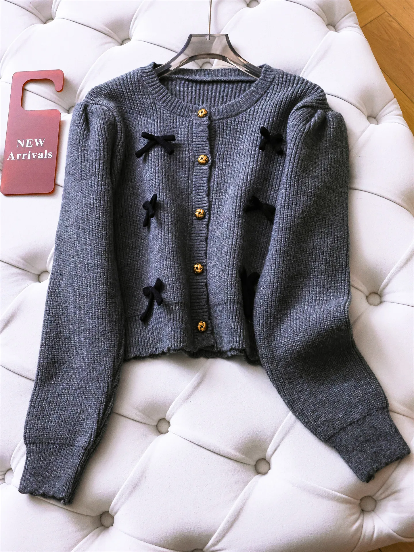 

Elegant Sweet Style Women's Knitted Long Sleeve round Neck Sweater with Knot Open Cardigan Soft Comfortable M771