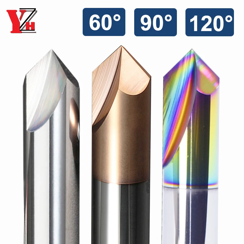 YZH 60° 90° 120° Chamfer Milling Cutter HRC50 HRC55 HRC65 Countersink Chamfer Mill V Groove For Steel/Aluminum 2/3Flute