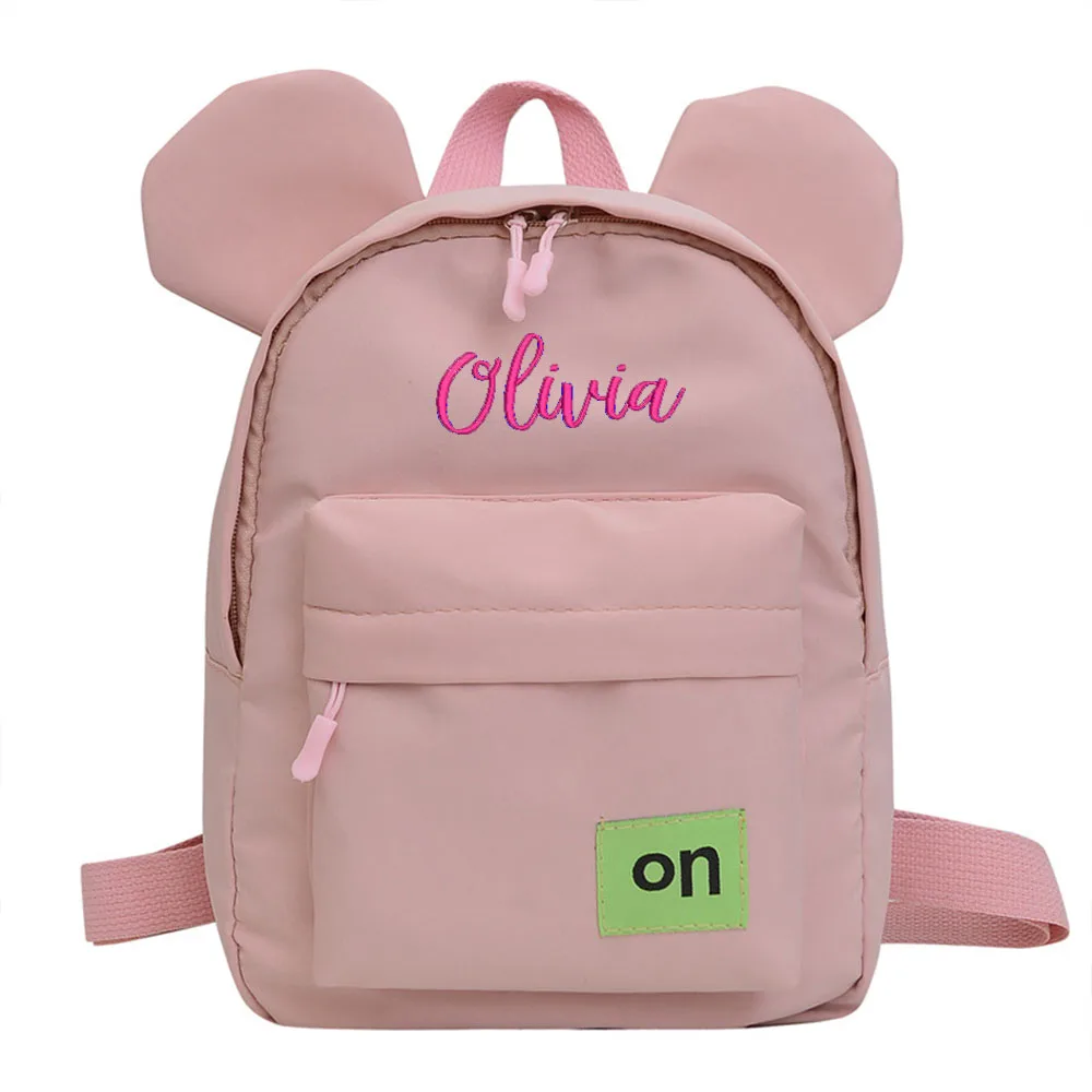 

Customize any name cute ear large capacity kindergarten backpack, embroidered outdoor cartoon children's outing snack gift bag