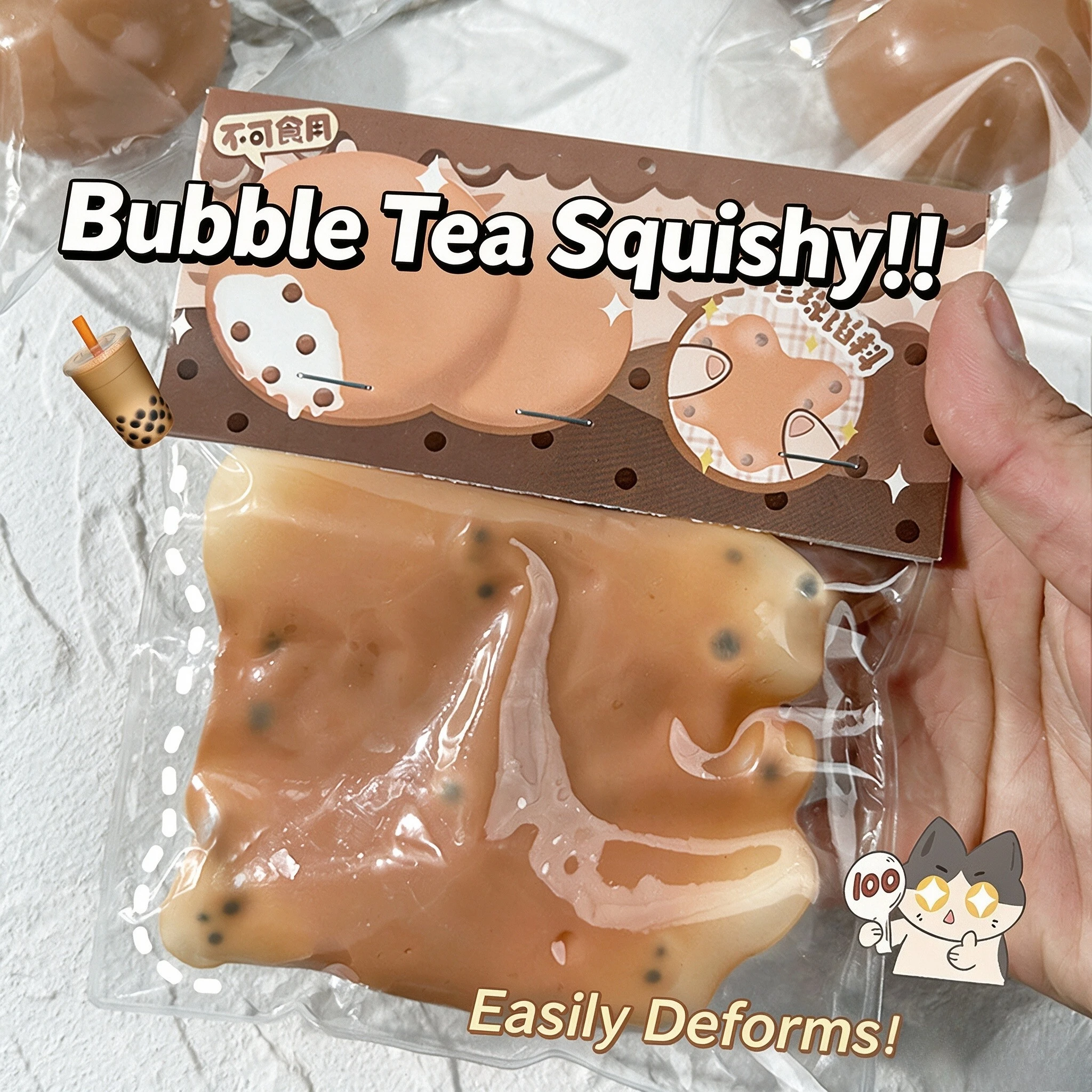 2026 Nuevo Juguete Antiestrés Moldeable de Azúcar Moreno Boba Bubble Tea, Bola Blanda Pegajosa de Recuperación Lenta, Regalo Creativo para Aliviar el Estrés