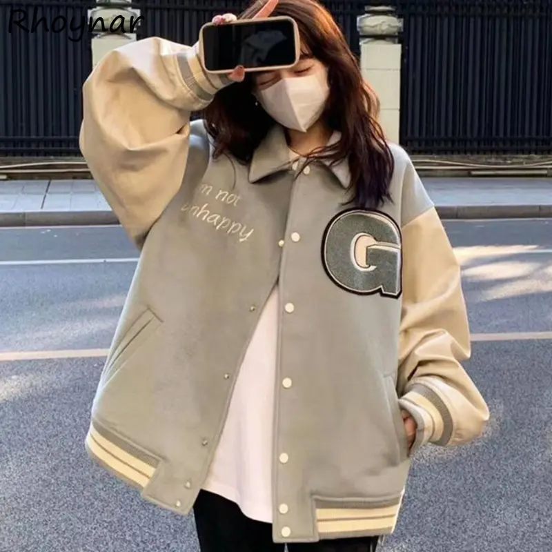 

Preppy Jackets Women Baggy Girlish College Korean Fashion Retro American Streetwear Teens Coats Clothes Hip Hop Mujer Chaqueta