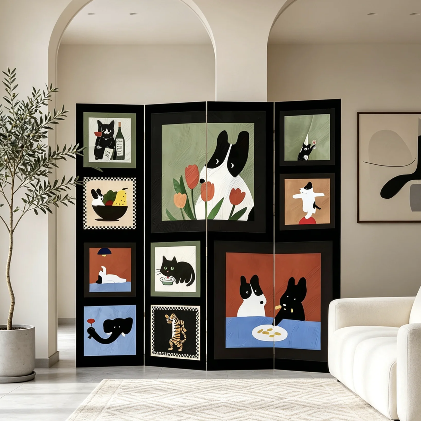 Dopamine cartoon animal screen partition hotel room personalized decoration home foldable mobile sofa background