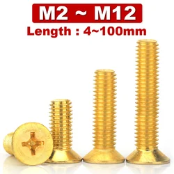 M2 M2.5 M3 4 5 6 8 10 12 mosiądz philips wkręt z łbem wpuszczonym wkręty do maszyn krzyż łbem płaskim metryczne śruba gwintowana wgłębienie śruby Din7985 Gb818