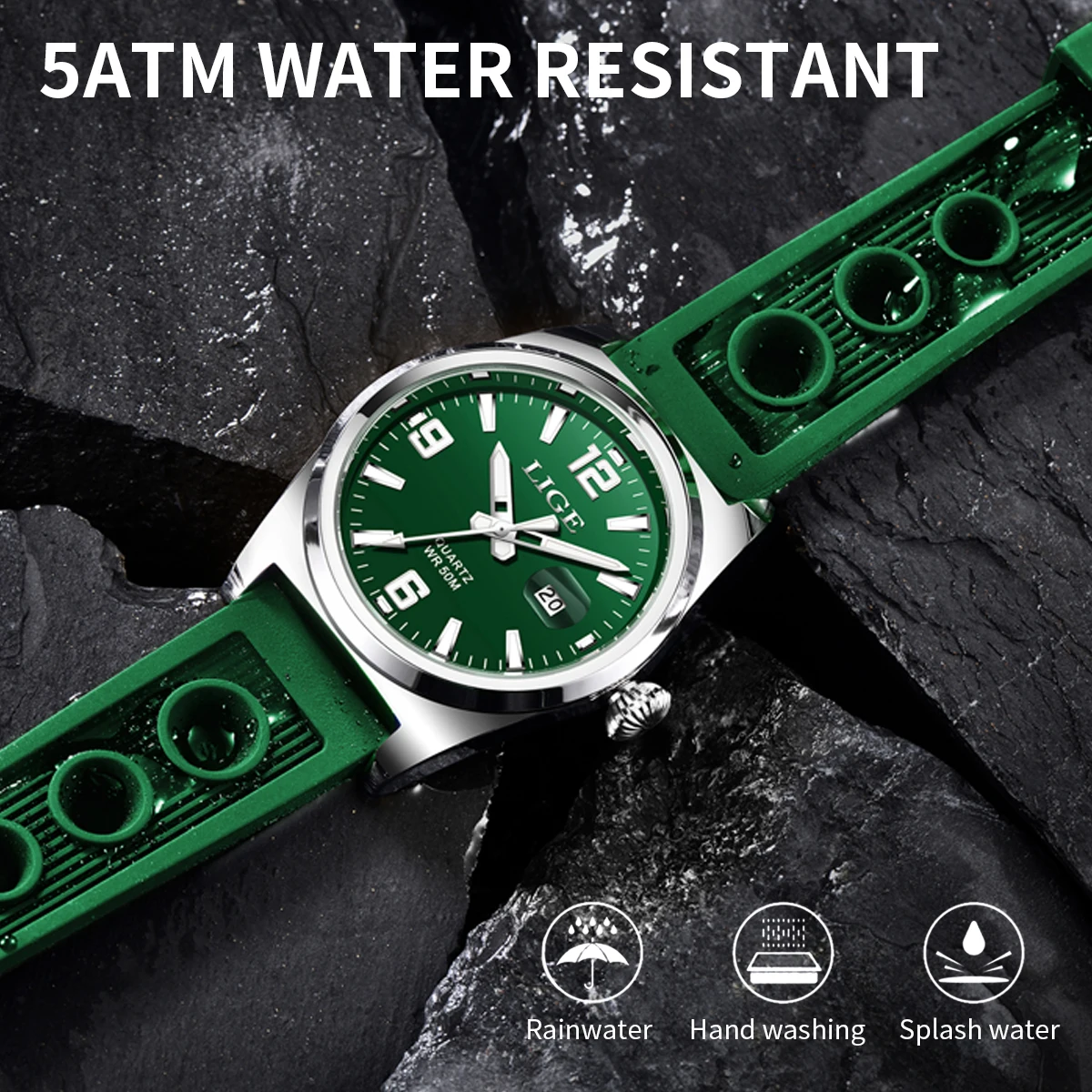 LIGE Top Brand Fashion Calendar Men Business Watches Silicone Strap Quartz Wristwatch for Male Clock Reloj Hombre