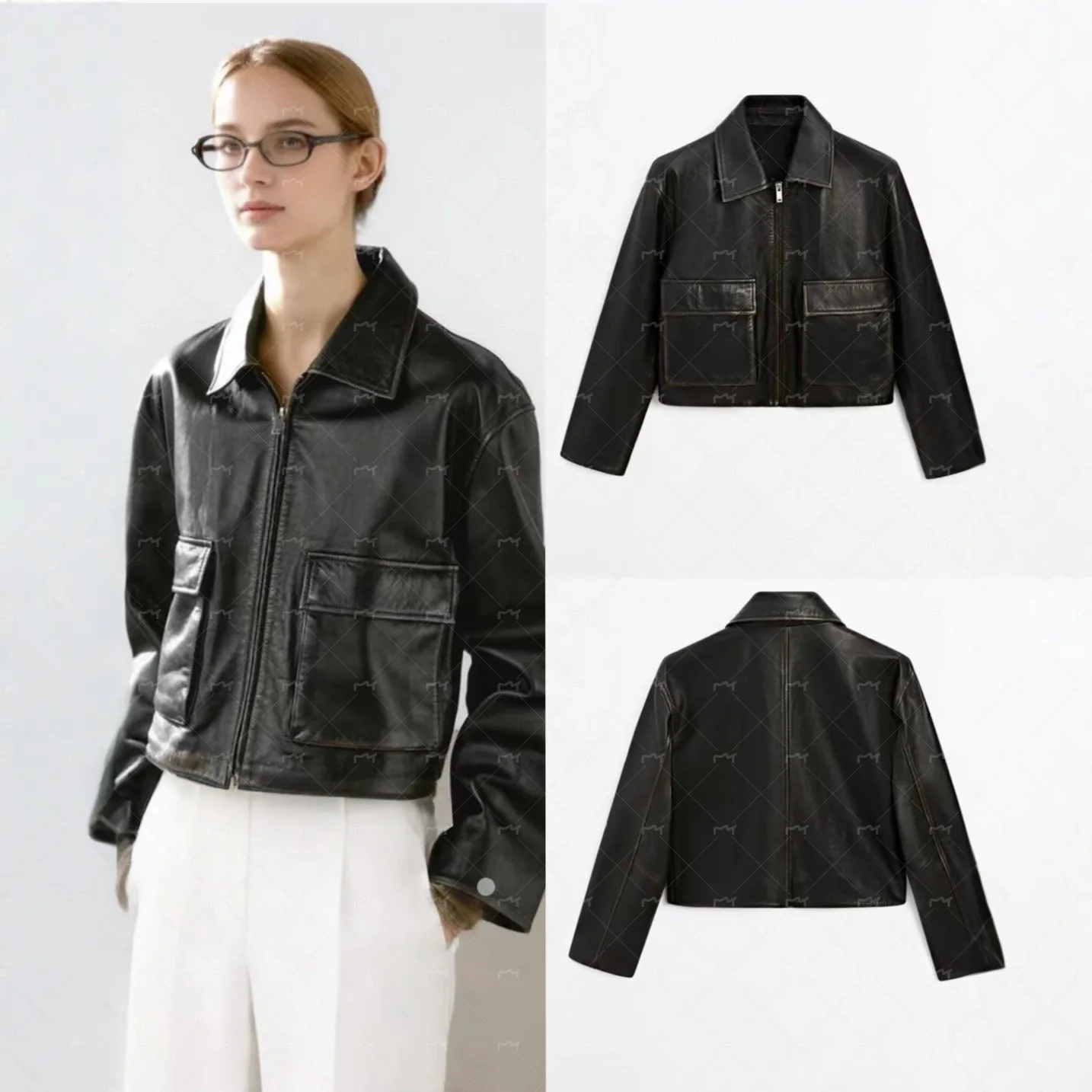 

Vintage Short Motorcycle Leather Jacket Y2k Clothes Women Clothing Autumn New Retro Streetwear Loose Casual Coat Women Tops