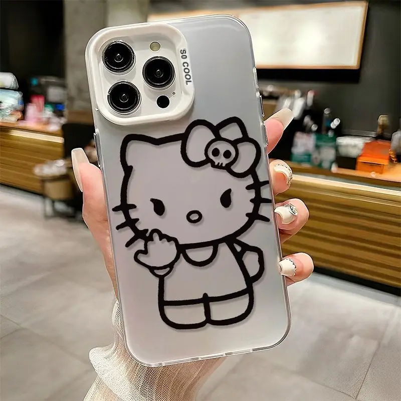 Sanrio Hello Kitty Middle Finger Fun Phone Case For iPhone 15 14 13 12 11 Pro Max X XR XS MAX 7 8 Plus Mini Y2k Cartoon Cases