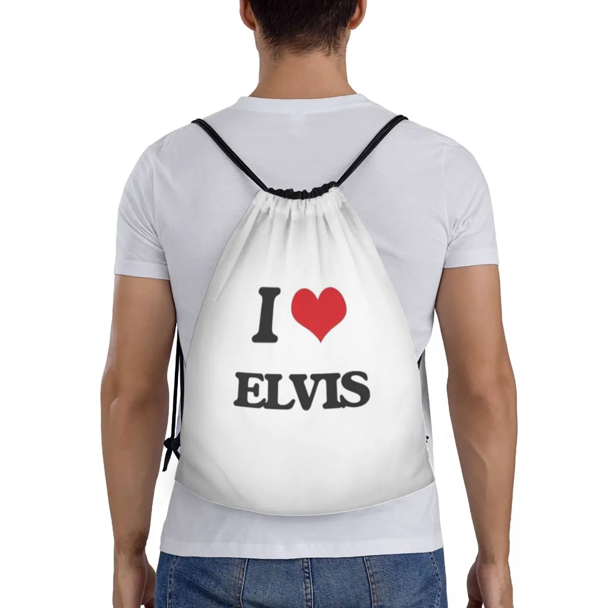 Custom I Love E-Elvis Drawstring Pocket Backpack New Travel Fitness Sports Large Capacity Waterproof Backpack