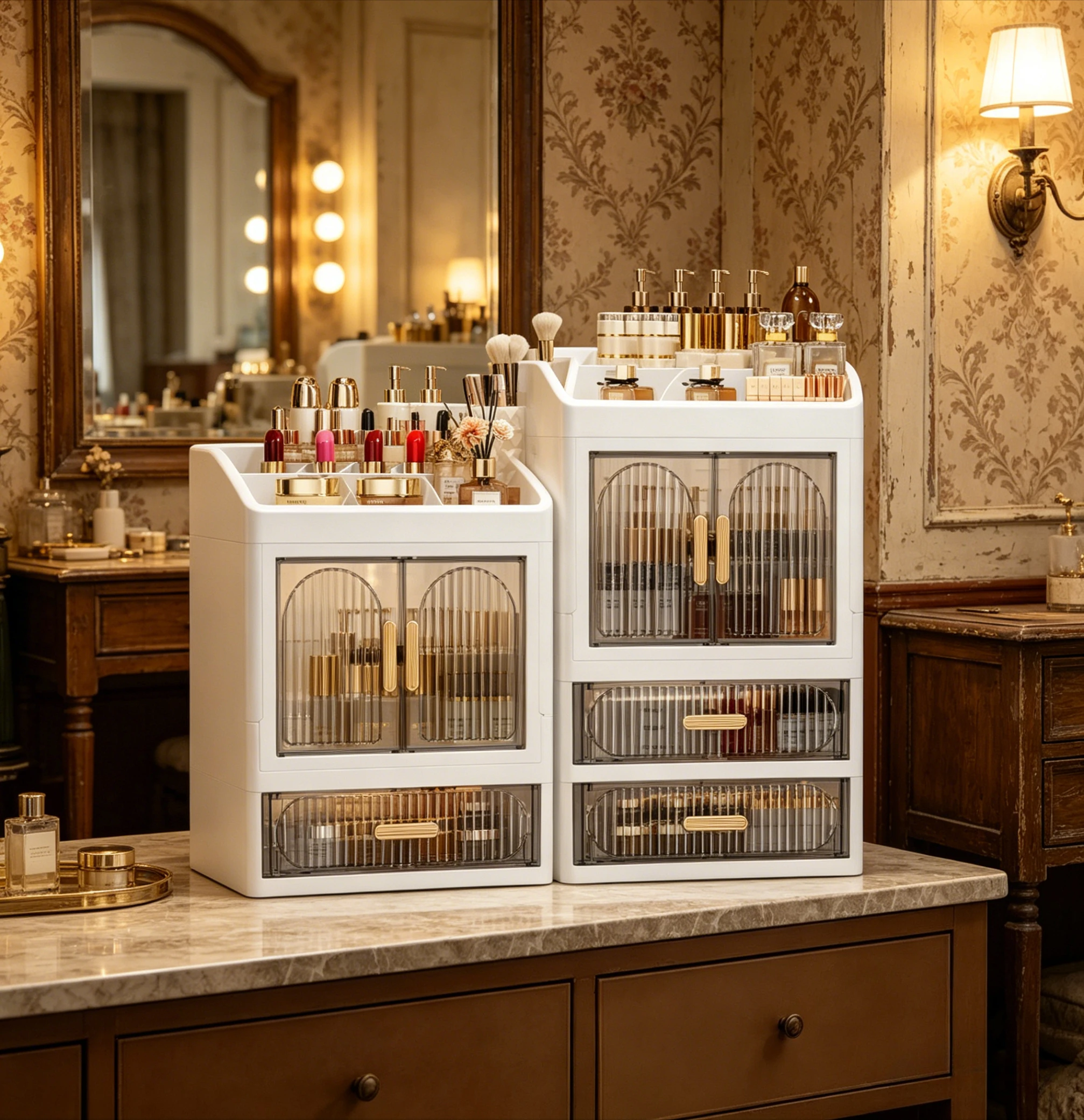 Organizador de Maquillaje Acrílico con Cajones, Caja de Almacenamiento de Cosméticos a Prueba de Polvo, Organizador de Productos para el Cuidado de la Piel de Gran Capacidad para Baño